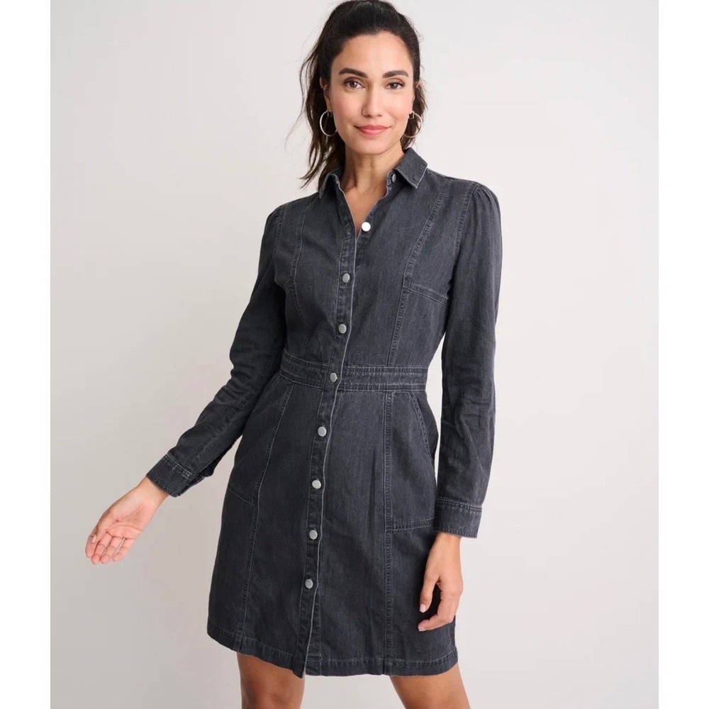 UNTUCKit Denim Shirt Dress Womens 8 Gray Excellent Long Sleeve Snap Front Mini
